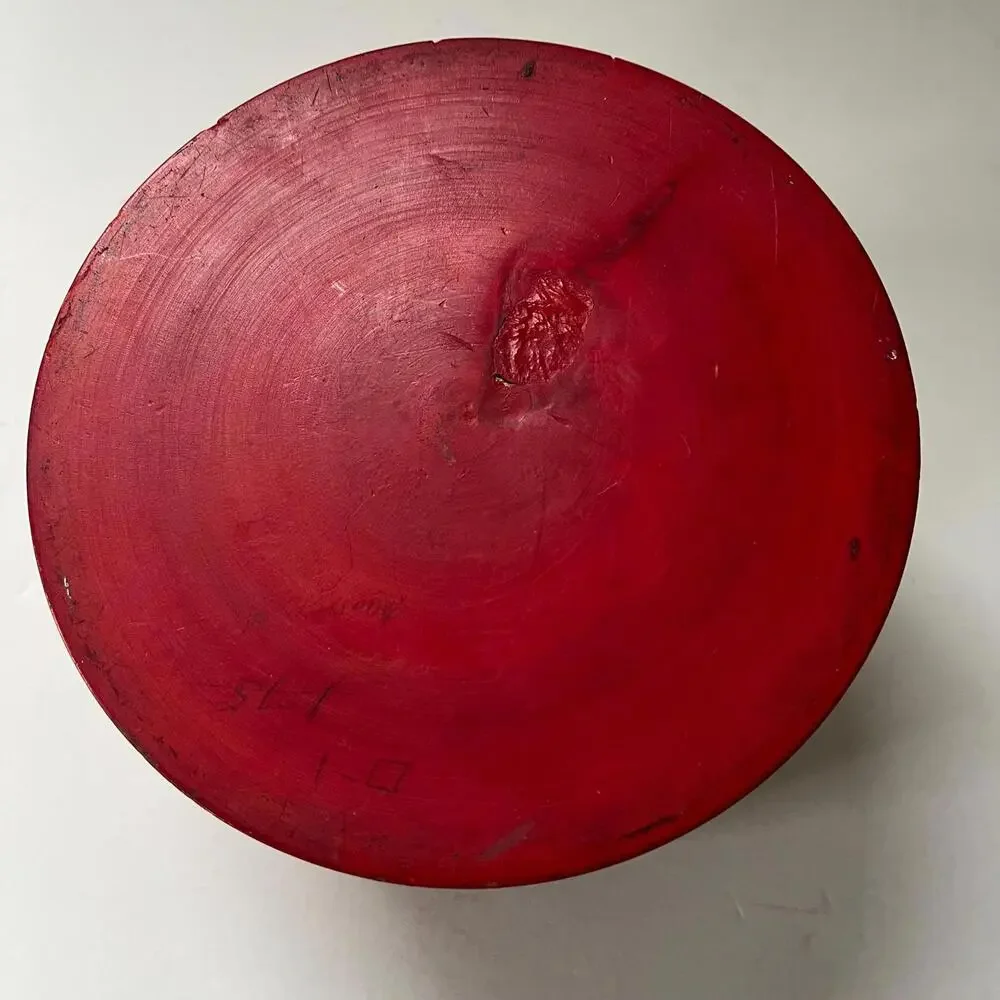 Vintage Red Painted Wooden Trinket Box with Carved Hand-Painted Portrait Lid